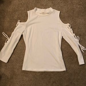 Love &hips small mid sleeve cold shoulder crop top